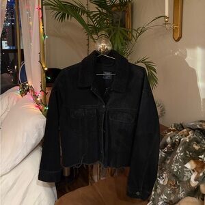 Abercrombie & Fitch Black Denim Jacket with Shearling Collar